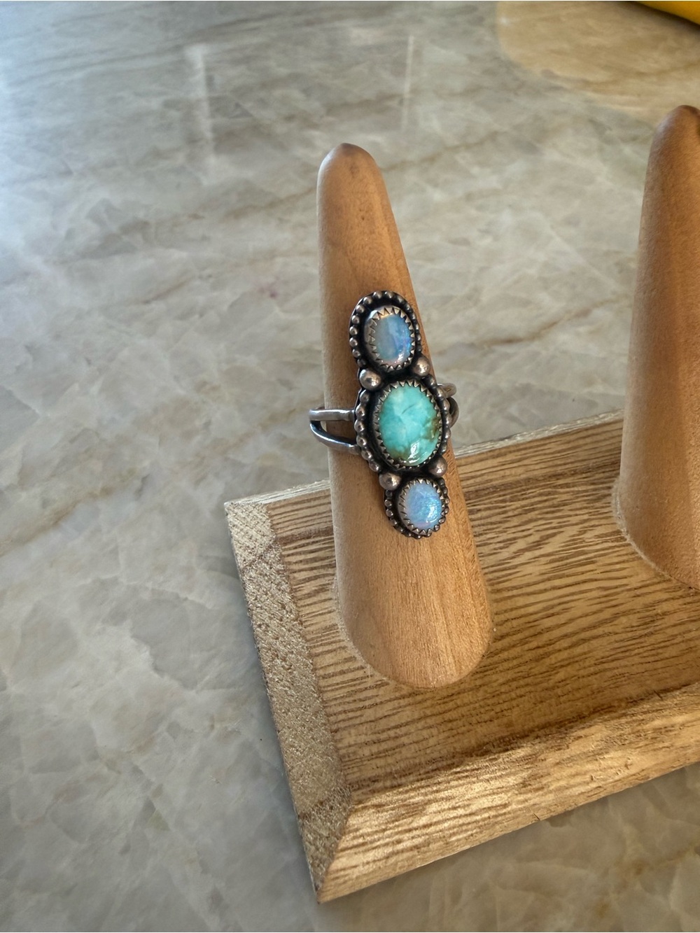 Sterling Silver Turquoise & Opal Triple Stone Ring